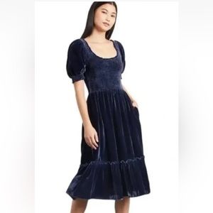 Hill House Louisa smocked navy velvet dress size XXL